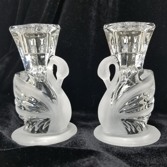 Crystal Swan Candlestick Holders Frosted 4" PartyLite‎ - Picture 1 of 5
